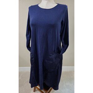 Navy Blue Mama B Long Sleeve Dress W/ Pockets Made In Italy